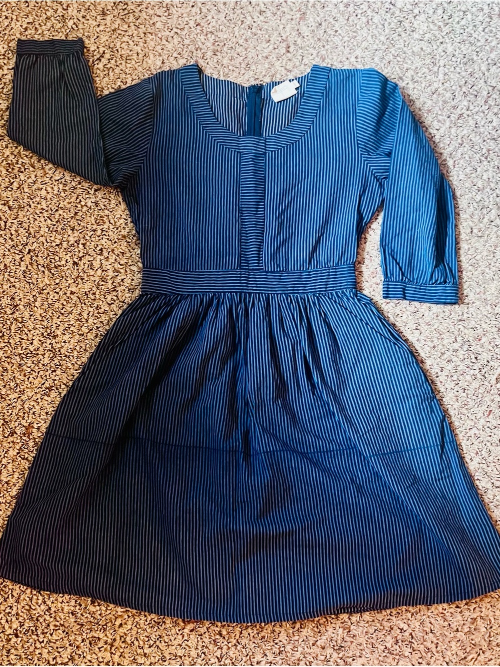 Mata Traders Navy and White Pinstripe Casual Dress